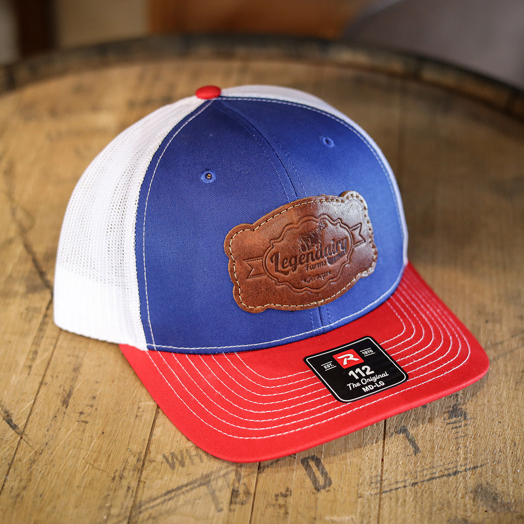 SALE - Patriotic Colors - Debossed - Richardson 112 Custom Leather Patch Trucker Hat