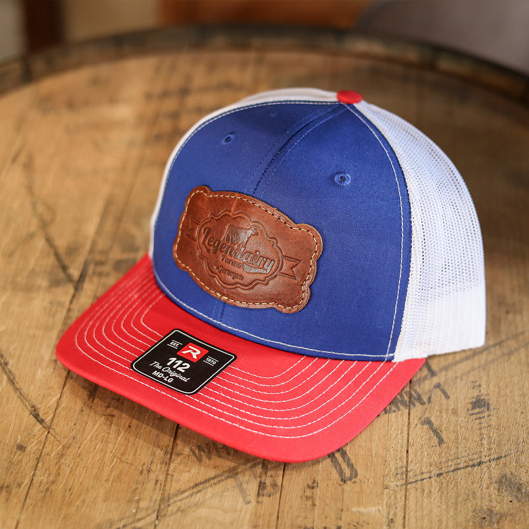 SALE - Patriotic Colors - Debossed - Richardson 112 Custom Leather Patch Trucker Hat