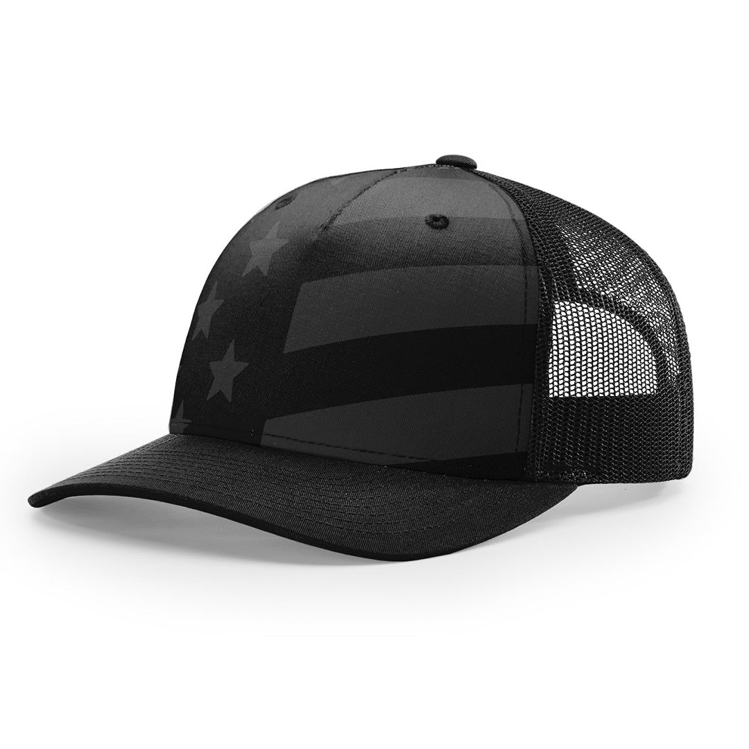 SALE - Lasered - Tonal Stars & Stripes Richardson 112PFP Custom Leather Patch Trucker Hat