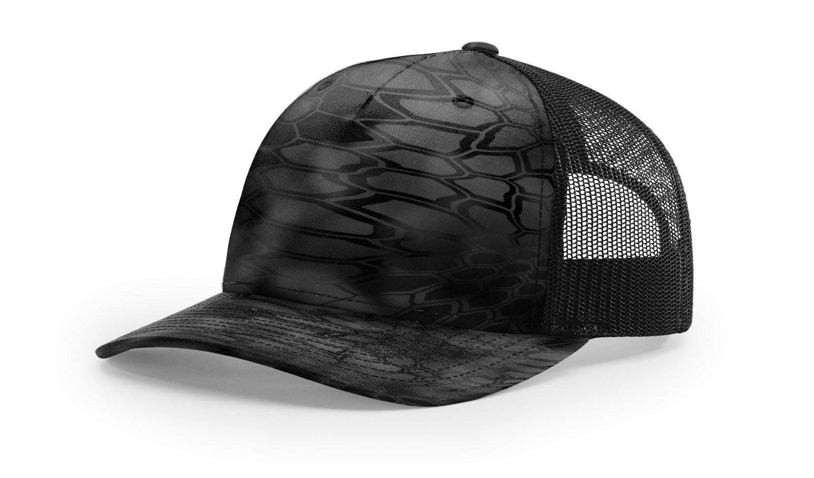 Debossed Leather Patch Trucker Hat - Camo Richardson 112PFP - Customized with YOUR LOGO