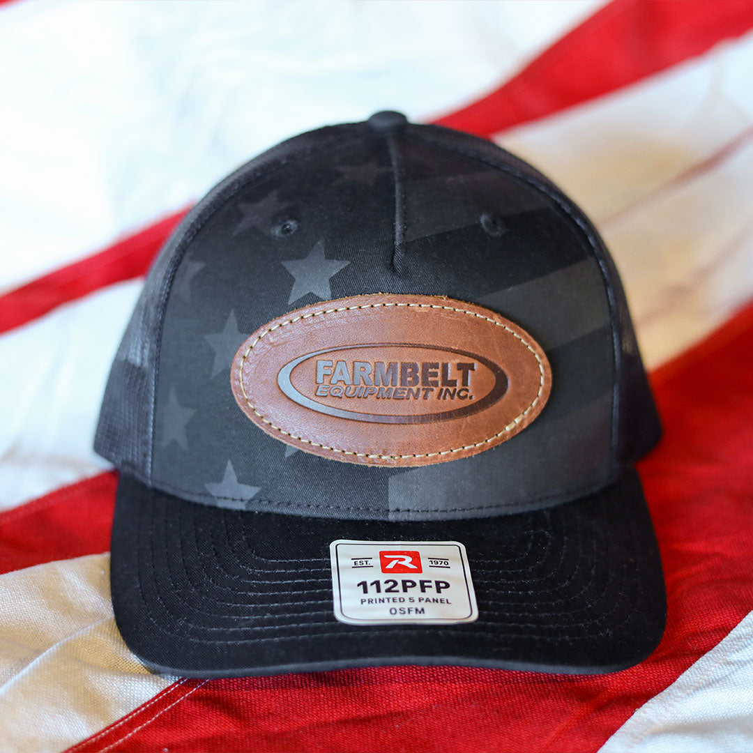 SALE - Debossed Heat Pressed - Tonal Stars &amp; Stripes Richardson 112PFP Custom Leather Patch Trucker Hat