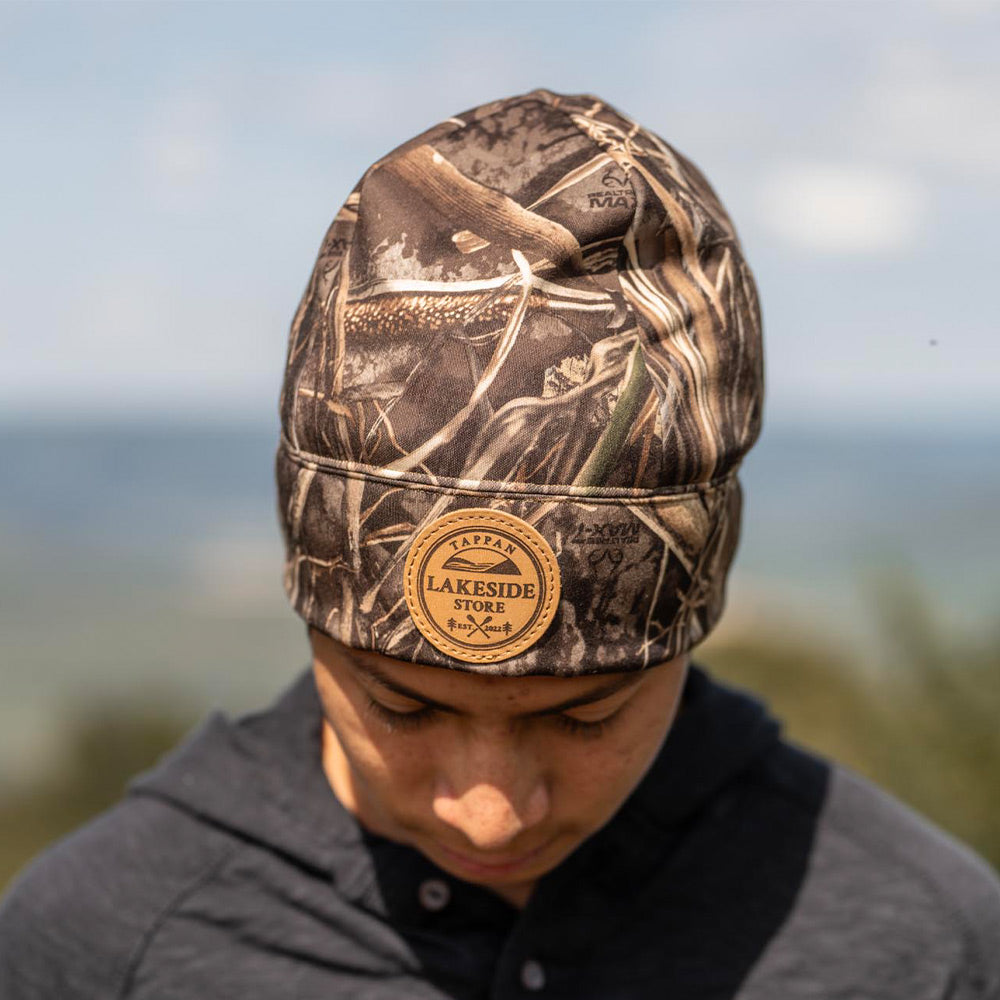 Camo Microfleece Beanie – Custom Leather Patch Richardson 121