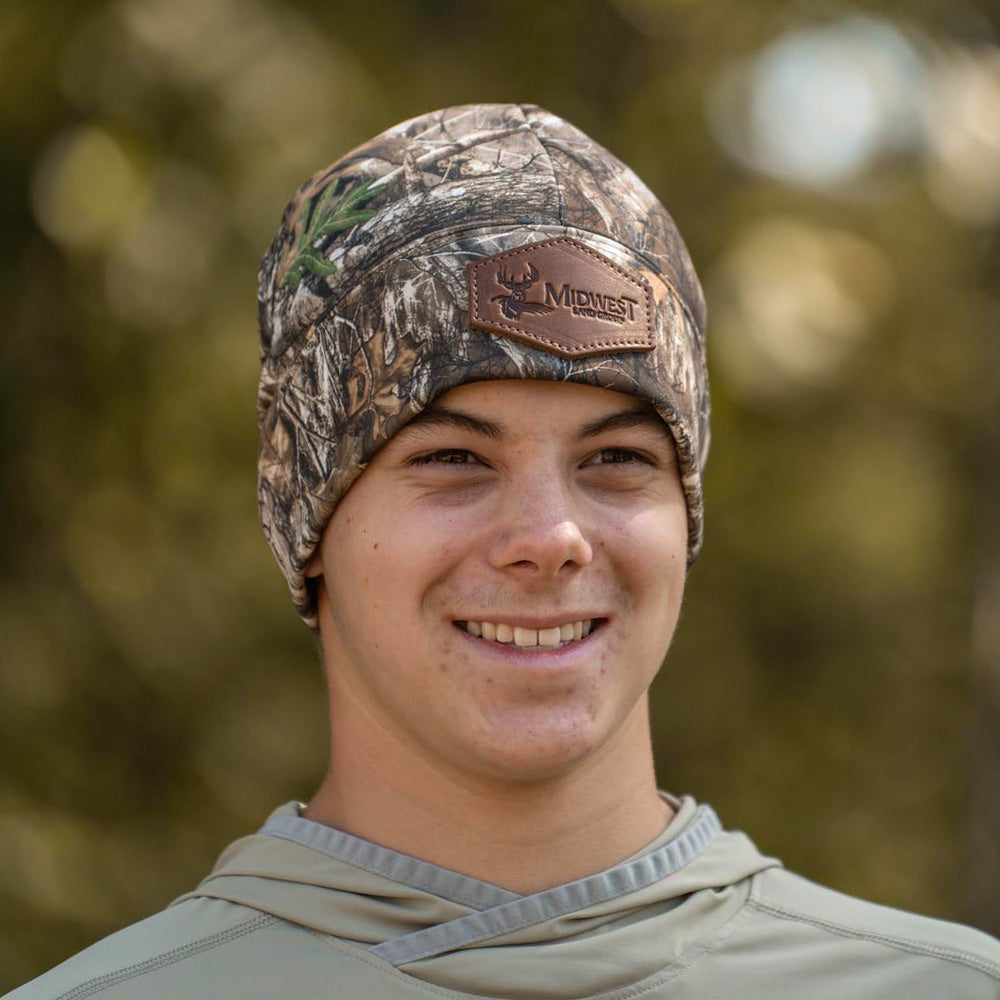 Camo Microfleece Beanie – Custom Leather Patch Richardson 121