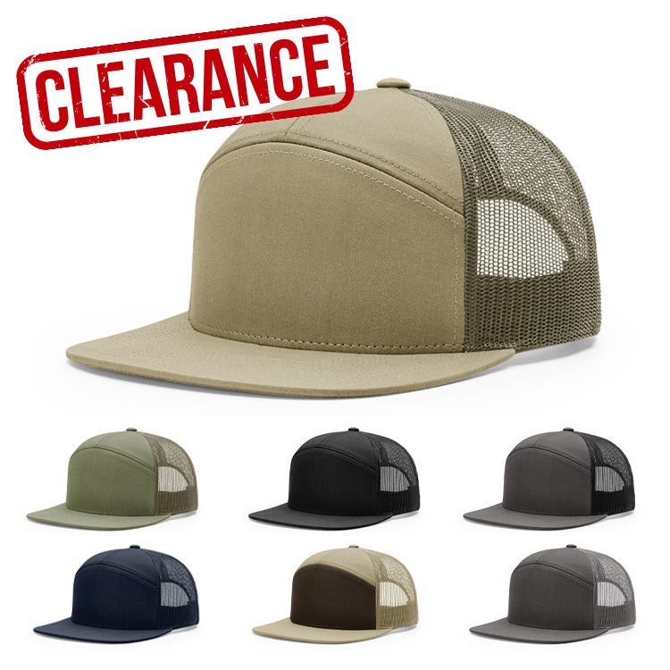 CLEARANCE - Richardson 168 Flat Bill Trucker Hat - 7 Panel - Customized with YOUR LOGO