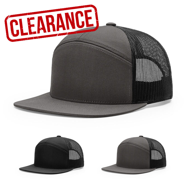 CLEARANCE - Richardson 168 Flat Bill Trucker Hat - 7 Panel - Customized with YOUR LOGO