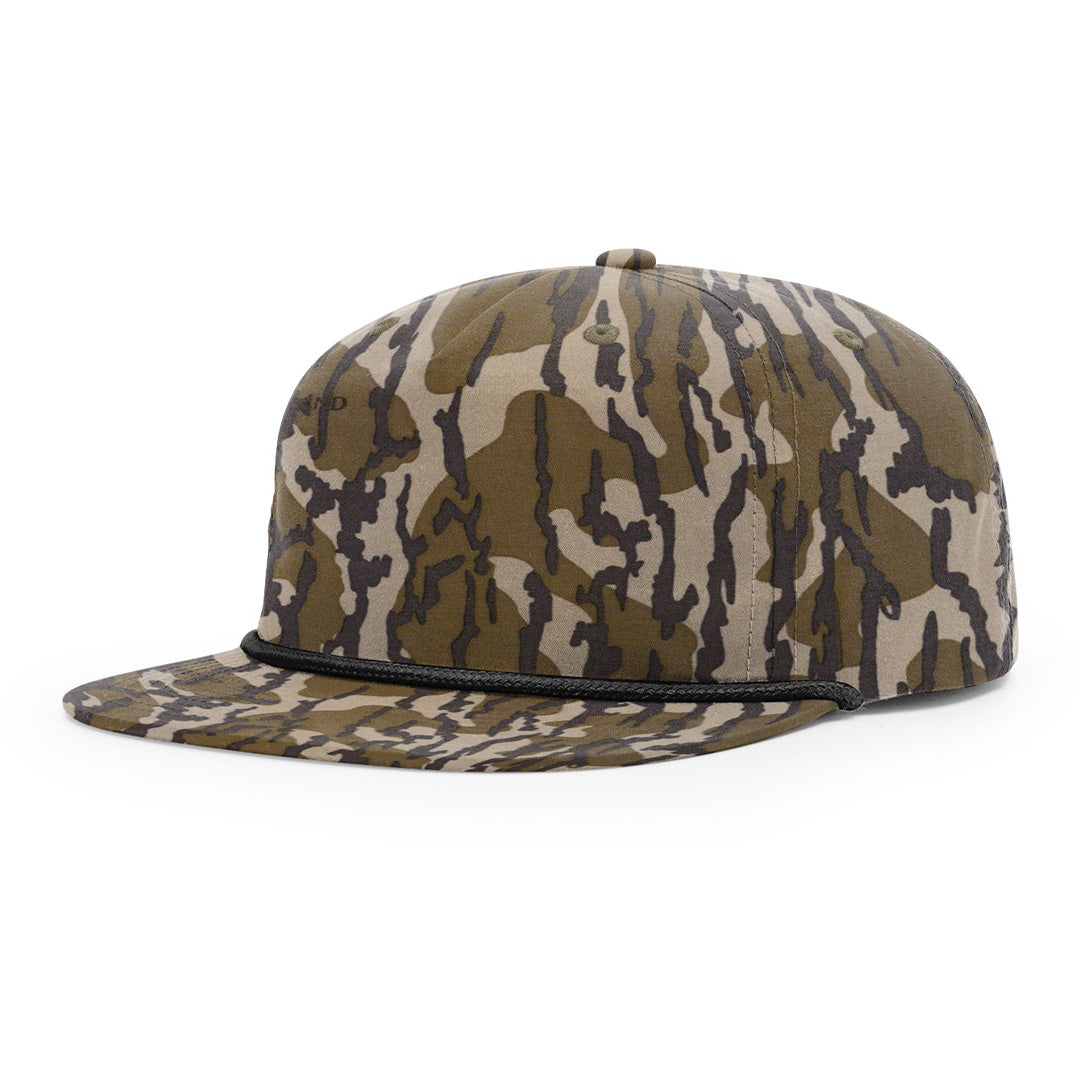 Debossed Leather Patch Flatbill Hat with Rope - Camo Richardson 256P - Customized with YOUR LOGO