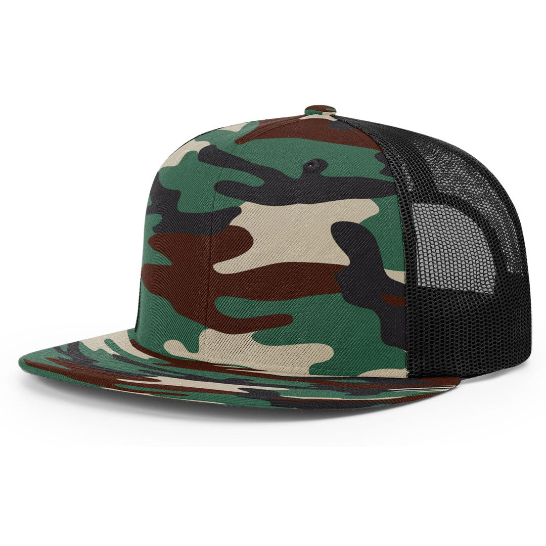 Lasered Leather Patch Flat Bill Trucker Hat ~ Richardson 511 Cap ~ Customized with YOUR LOGO