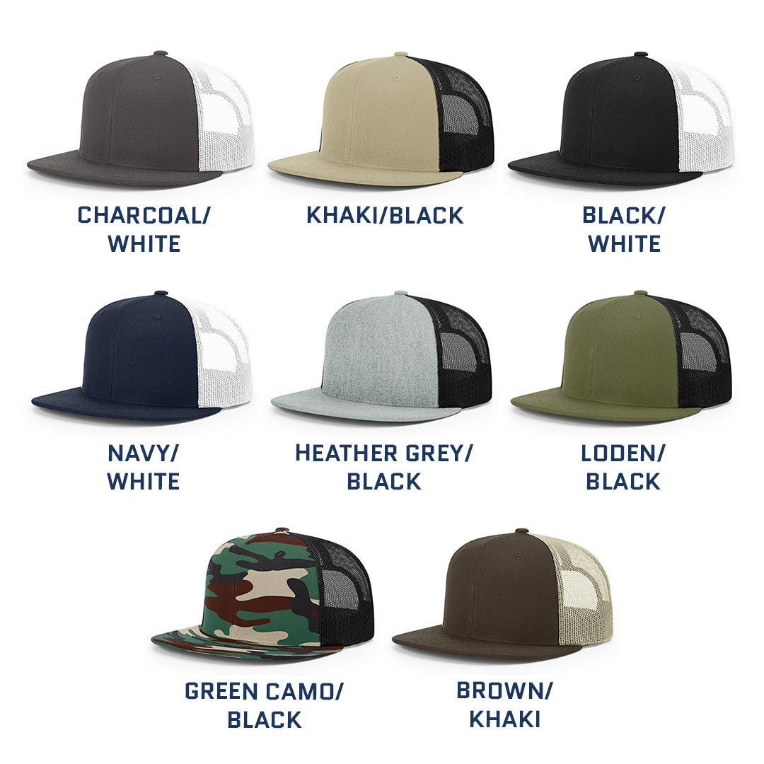 Lasered Leather Patch Flat Bill Trucker Hat - Richardson 511 Cap - Customized with YOUR LOGO
