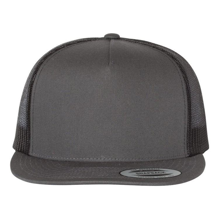 CLEARANCE - Yupoong 6006 Flat Bill Trucker Hat - 5 Panel - Customized with YOUR LOGO