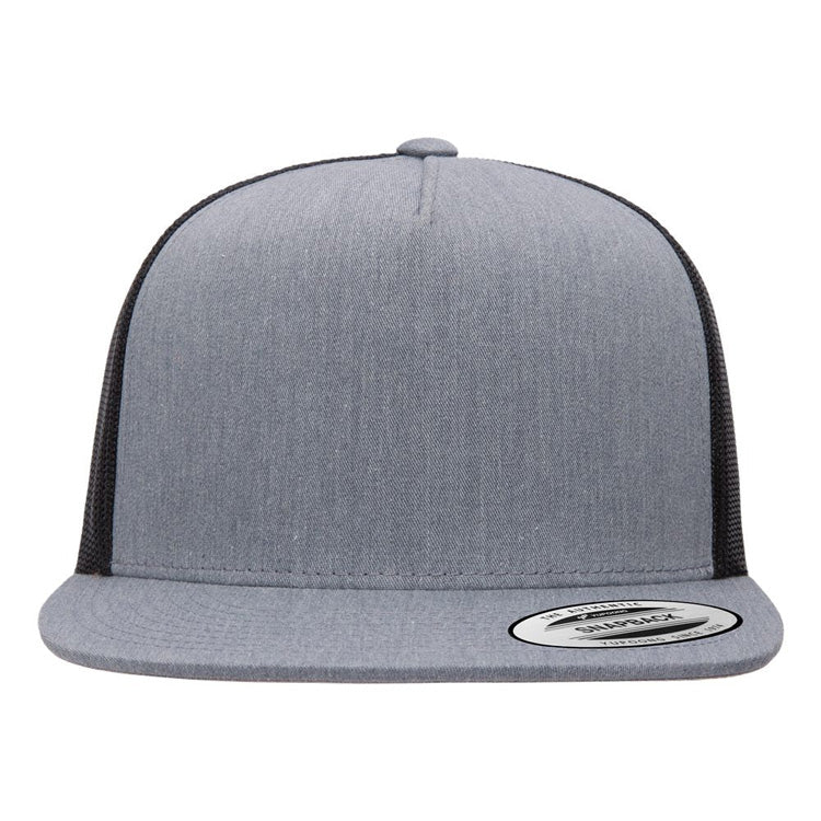 CLEARANCE - Yupoong 6006 Flat Bill Trucker Hat - 5 Panel - Customized with YOUR LOGO