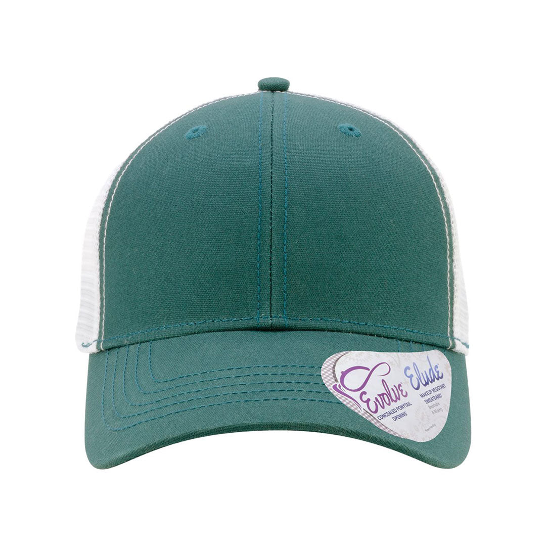 Lasered Leather Patch Hat - CHARLIE Women's Ponytail Trucker Hat - Customized with YOUR LOGO