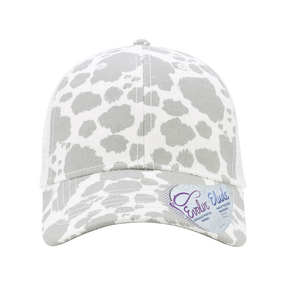Lasered Leather Patch Hat - CHARLIE Women's Ponytail Trucker Hat - Customized with YOUR LOGO