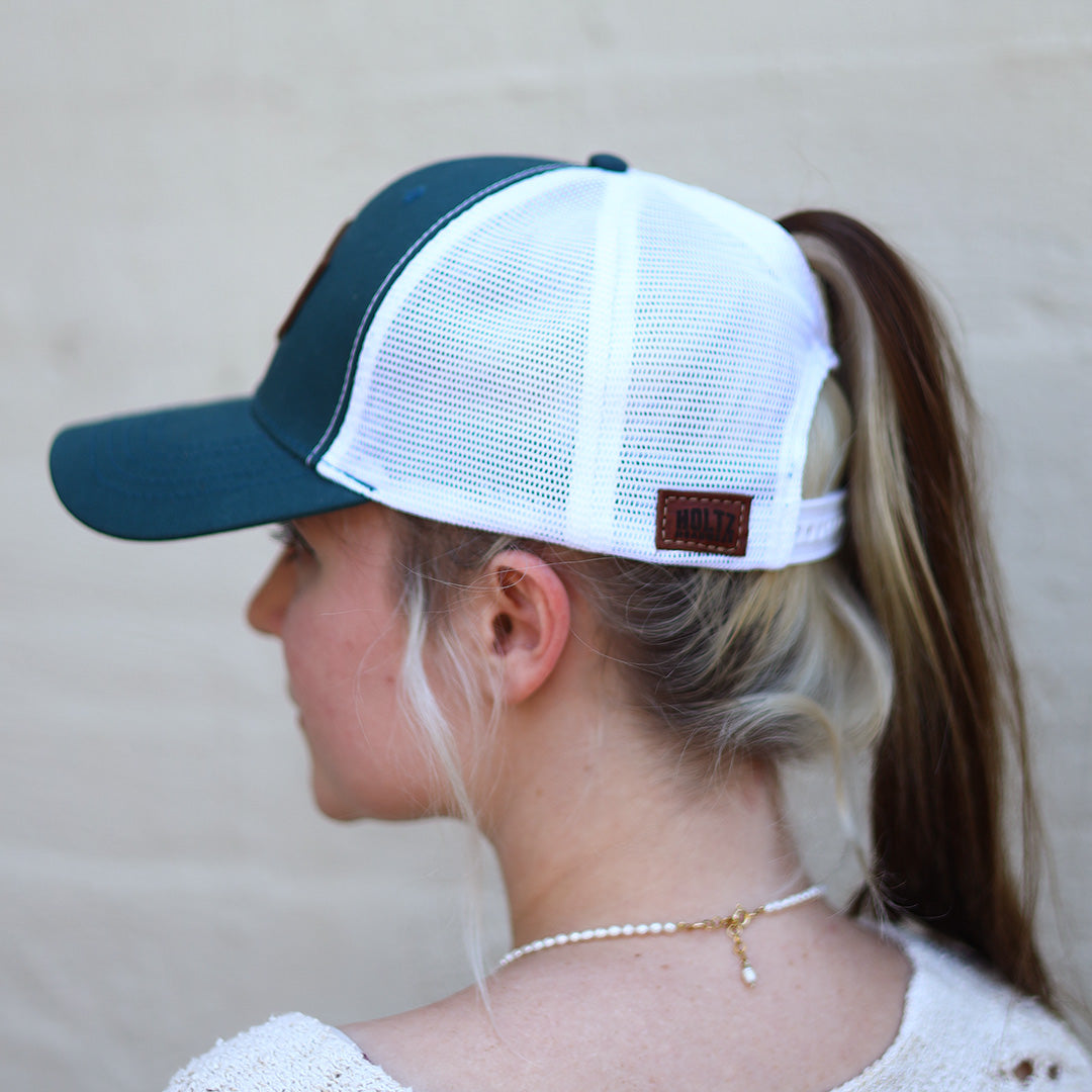 Debossed Heat Pressed - CHARLIE Women's Ponytail Trucker Hat - Customized with YOUR LOGO