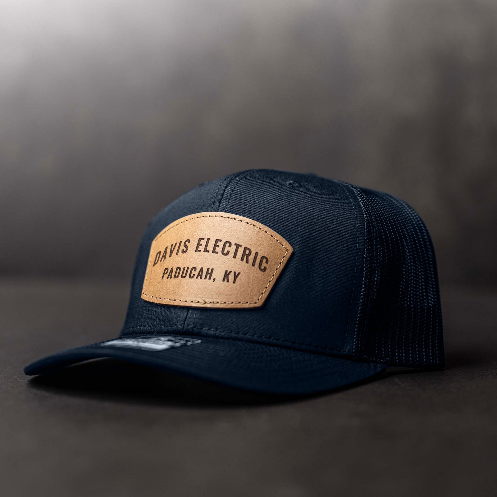 SALE - Lasered - Solid Navy Richardson 112 Custom Leather Patch Trucker Hat