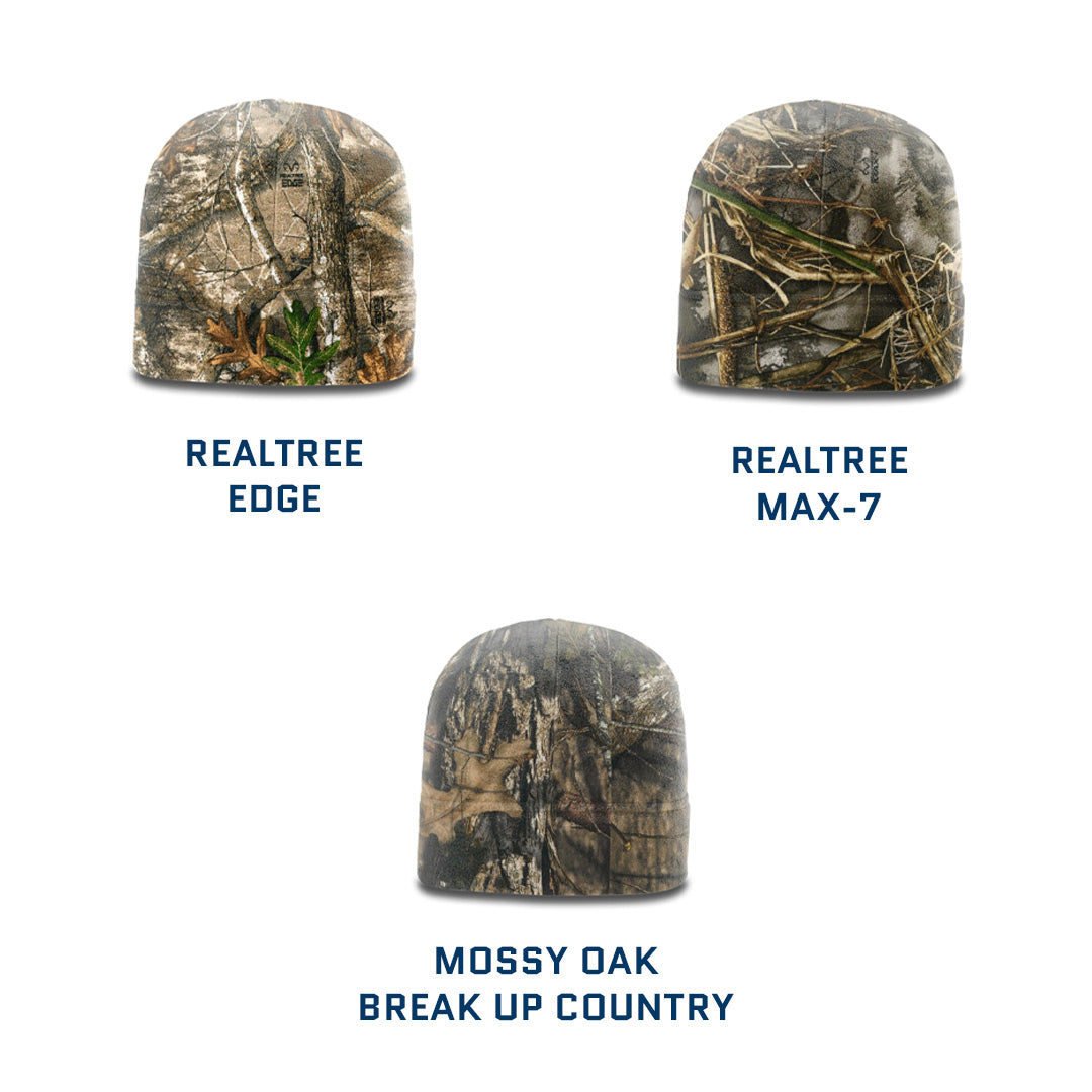 Camo Microfleece Beanie – Custom Leather Patch Richardson 121