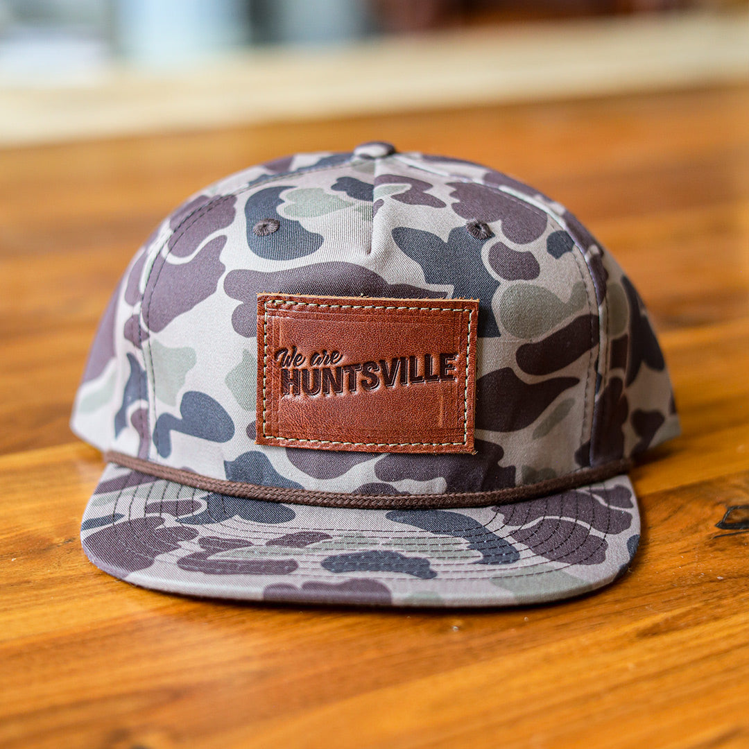 Debossed Leather Patch Flatbill Hat with Rope - Camo Richardson 256P - Customized with YOUR LOGO