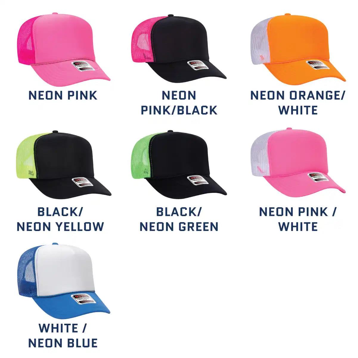 Debossed Heat Pressed - OTTO CAP 39-165 5 Panel Neon High Crown Mesh Back Trucker Hat ~ Customized with YOUR LOGO