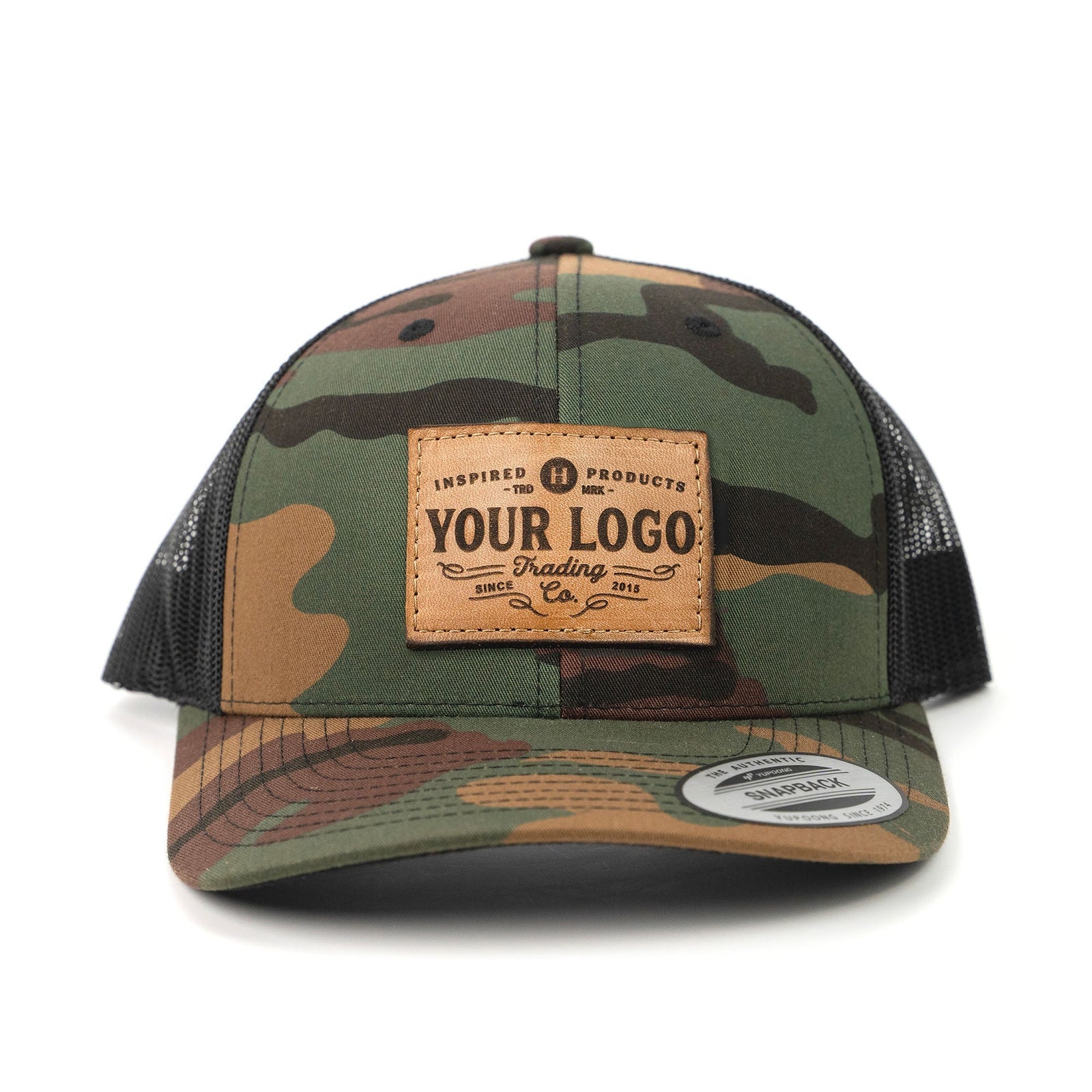 Lasered Leather Patch Camo Trucker Hat ~ Yupoong 6606 Cap ~ Customized ...