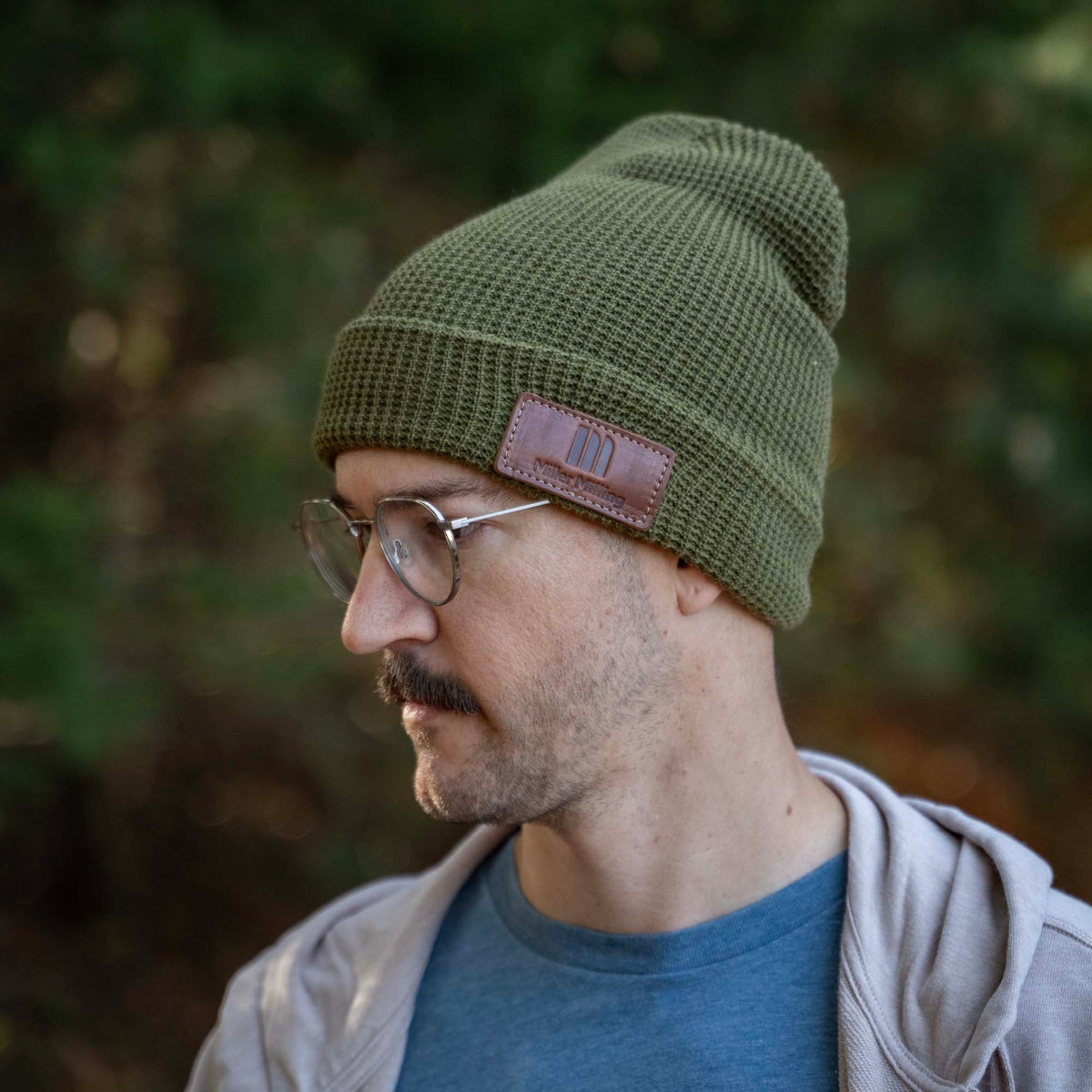 Waffle Knit Cuff Custom Leather Patch Richardson Beanie